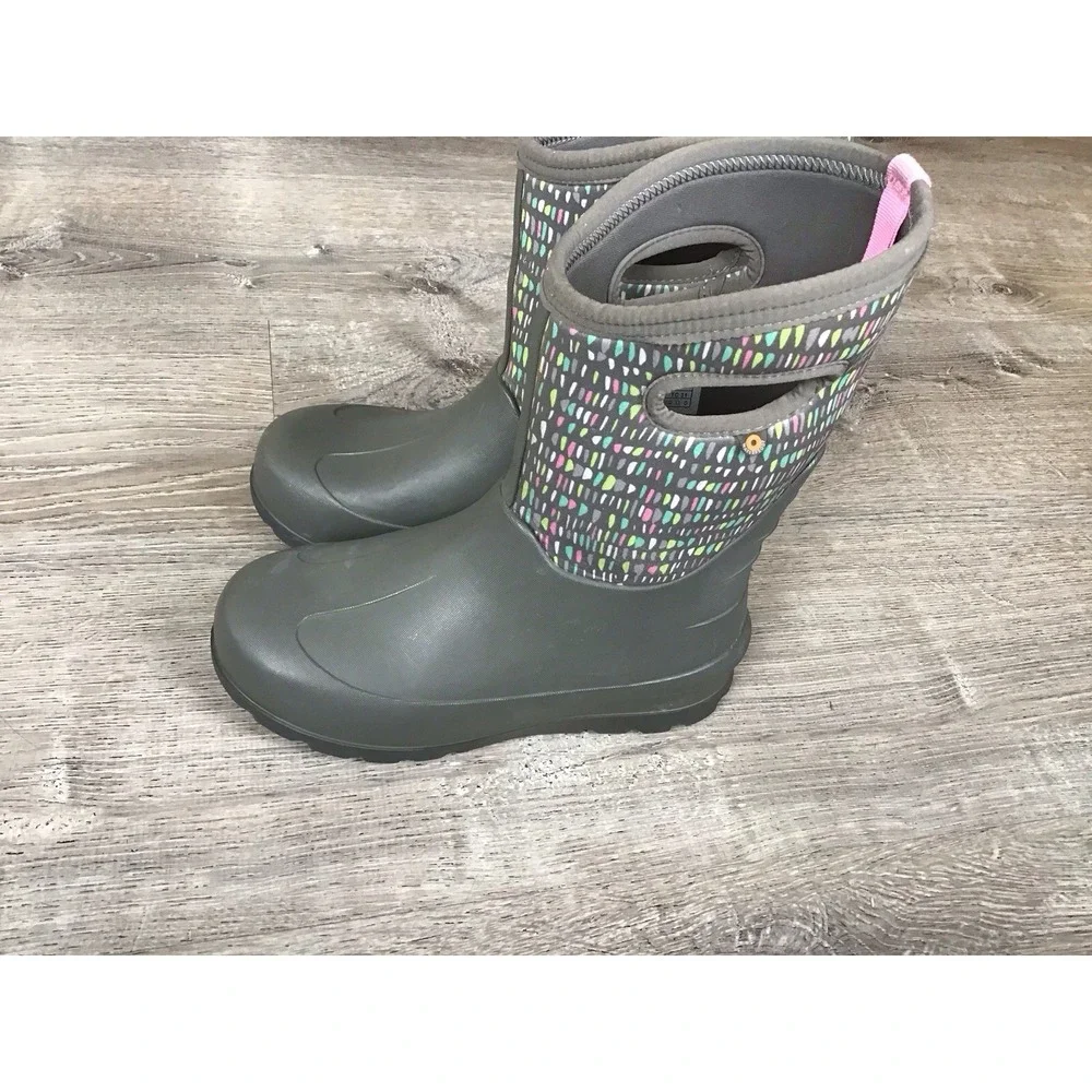 BOGS Neo Classic Youth 5 Waterproof Twinkle Winter Boots Gray BioGrip Outsole